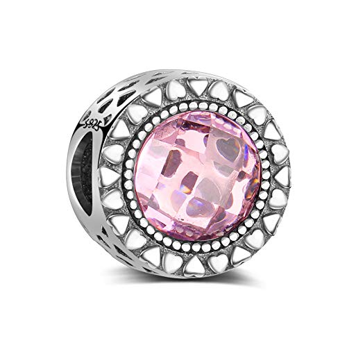 Rosa strahlendes Herz Charm 925 Sterling Silber Bead Charms für europäische Charm-Armbänder und Halsketten von La Menars