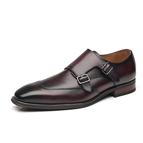 La Milano Herren Doppelter Mönchriemen Slip on Loafer Zehenkappe Leder Oxford formell Business Casual Bequem Kleid Schuhe für Herren, Wing-1-burgund, 44.5 EU von La Milano