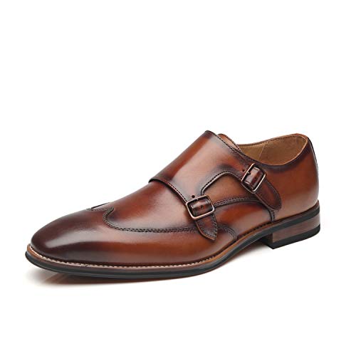 La Milano Herren-Kleiderschuhe mit doppeltem Mönchriemen, Schlupfschuhe, Leder, Oxford, Flügelspitze, bequeme Schuhe für Herren, (Edna-1-cognac), 42 EU von La Milano