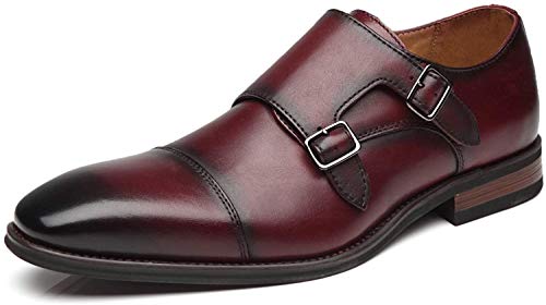 La Milano Herren-Slipper mit doppeltem Mönchriemen, Leder, Oxford, formell, Business, Freizeit, bequem, für Herren, Chal-1-Burgunderrot, 43 EU von La Milano