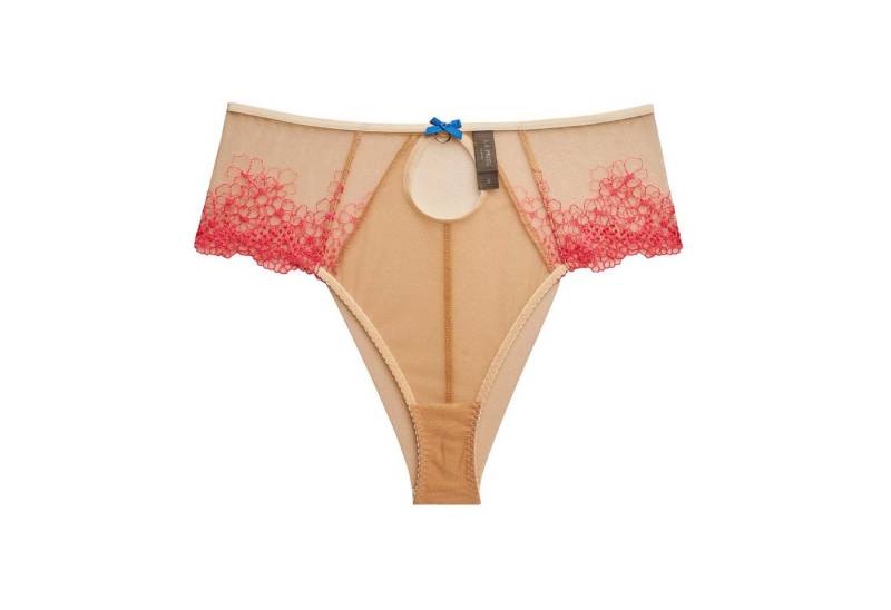 La Muel Lingerie High-Waist-Slip mit knalliger neon pinker Stickerei und besonderem Rückendetail Tropfenausschnitt von La Muel Lingerie