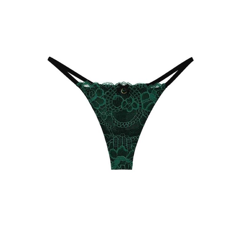 La Muel Lingerie String in leuchtender Emerald Grün Spitze weiche Bänder von La Muel Lingerie