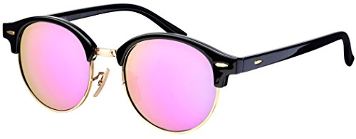 La Optica B.L.M. Damen Sonnenbrille Halbrahmen UV 400 Rund Round - Vintage Retro Schwarz Gold (Gläser: Rosa/Pink verspiegelt) von La Optica B.L.M.