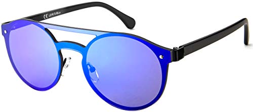 La Optica B.L.M. Herren Sonnenbrille UV400 CAT 3 Damen Pilotenbrille Fliegerbrille Rund Rahmenlos - Metall Schwarz (Gläser: Blau verspiegelt) von La Optica B.L.M.