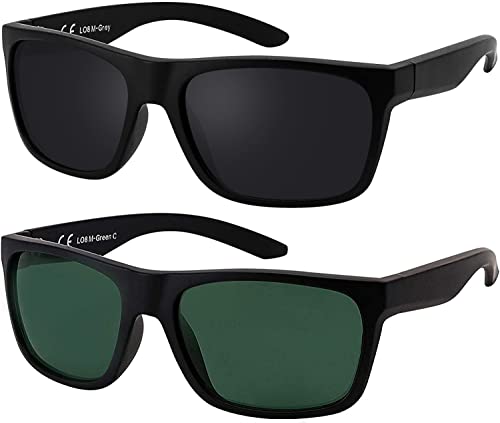 La Optica B.L.M. Herren Sonnenbrille UV400 Männer Sportbrille Fahrradbrille - Doppelpack Set Matt Schwarz (Gläser: 1 x Grau, 1 x Grün Klassisch) von La Optica B.L.M.