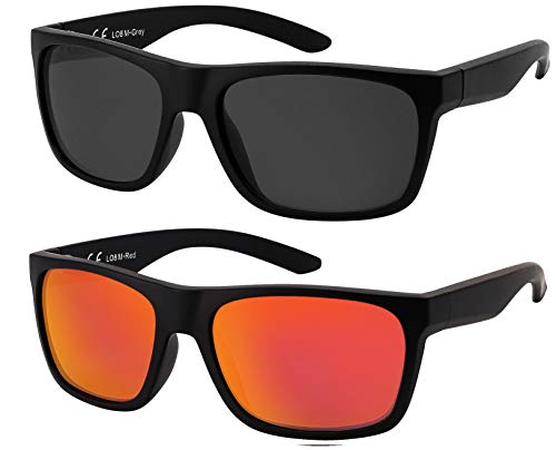 La Optica B.L.M. Herren Sonnenbrille UV400 Männer Sportbrille Fahrradbrille - Doppelpack Set Matt Schwarz (Gläser: 1 x Grau, 1 x Rot Verspiegelt) von La Optica B.L.M.