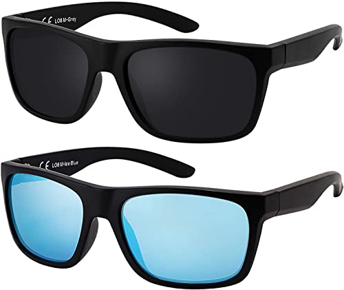 La Optica B.L.M. Herren Sonnenbrille UV400 Männer Sportbrille Fahrradbrille - Doppelpack Set Matt Schwarz (Gläser: 1 x Grau, 1 x Türkis Verspiegelt) von La Optica B.L.M.