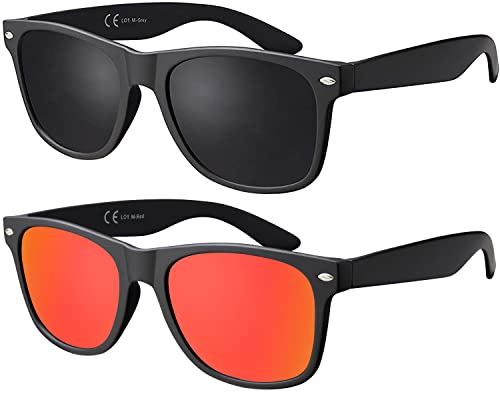 La Optica B.L.M. Herren Sonnenbrille UV400 Retro Vintage - Doppelpack Set Matt Schwarz (Gläser: 1 x Grau, 1 x Rot Verspiegelt) von La Optica B.L.M.