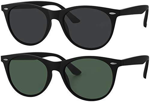 La Optica B.L.M. Sonnenbrille Herren Damen UV400 Rund Oval Retro - Doppelpack Set Gummiert Schwarz (Gläser: 1 x Grau, 1 x Grün Klassisch) von La Optica B.L.M.