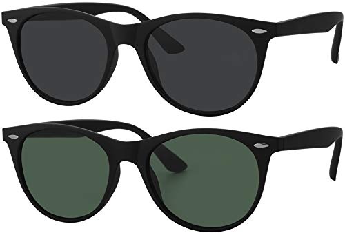 La Optica B.L.M. Sonnenbrille Herren Damen UV400 Rund Oval Retro - Doppelpack Set Matt Schwarz (Gläser: 1 x Grau, 1 x Grün Klassisch) von La Optica B.L.M.