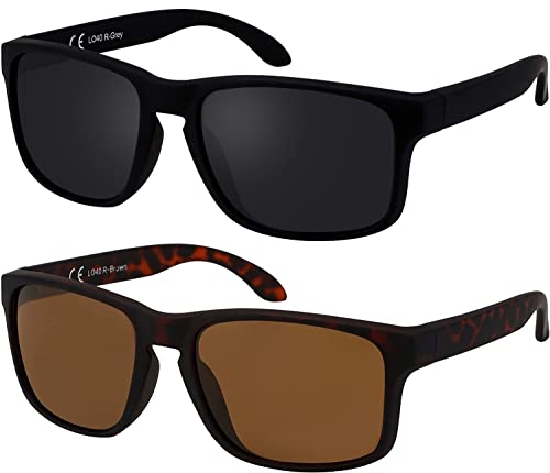 La Optica B.L.M. Sonnenbrille Herren UV400 Retro Sportbrille Fahrradbrille - Doppelpack Set Gummiert (1 x Schwarz, 1 x Braun) von La Optica B.L.M.