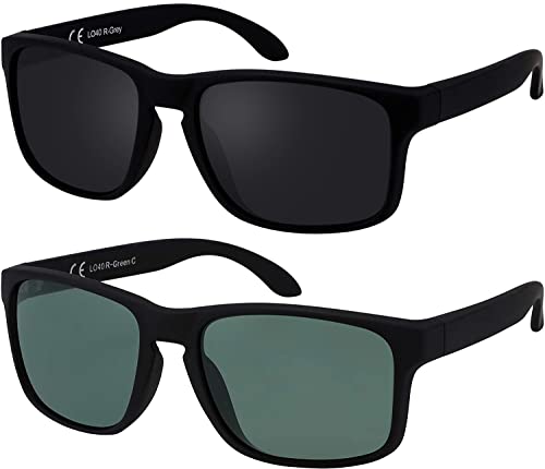 La Optica B.L.M. Sonnenbrille Herren UV400 Retro Sportbrille Fahrradbrille - Doppelpack Set Gummiert Schwarz (1 x Grau, 1 x Grün Klassisch) von La Optica B.L.M.