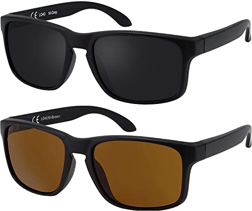 La Optica B.L.M. Sonnenbrille Herren UV400 Retro Sportbrille Fahrradbrille - Doppelpack Set Matt (1 x Schwarz, 1 x Braun) von La Optica B.L.M.