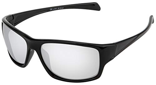 La Optica B.L.M. Sonnenbrille UV400 CAT 3 Unisex Damen Herren Sportbrille Fahrradbrille Laufen - Schwarz (Gläser: Silber Verspiegelt) von La Optica B.L.M.