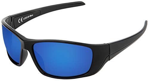 La Optica B.L.M. UV400 CAT 3 Unisex Damen Herren Sonnenbrille Sportbrille Fahrradbrille Auto - Schwarz (Gläser: Blau Verspiegelt) von La Optica B.L.M.