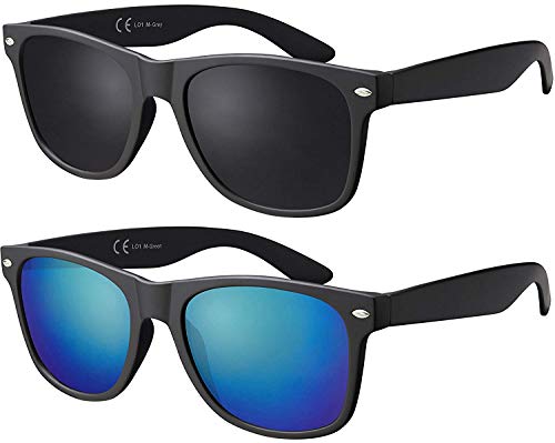 La Optica Original UV400 CAT 3 CE Unisex Sonnenbrille - Farben, Einzel-/Doppelpacks, Verspiegelt, Doppelpack Matt Schwarz (Gläser: 1 X Grau, 1 X Grün Verspiegelt), 53 von La Optica B.L.M.