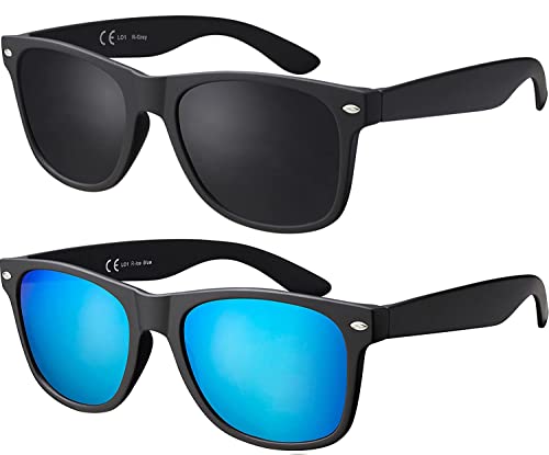 La Optica Original UV400 CAT 3 Unisex Sonnenbrille Nerd - Doppelpack Rubber Schwarz (Gläser: 1 x Grau, 1 x Hellblau Verspiegelt) von La Optica B.L.M.