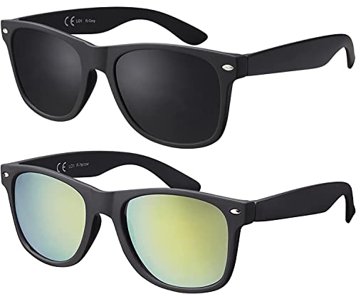 La Optica verspiegelte UV400-Unisex-Gummi-Sonnenbrille im Wayfarer-Stil – 2er-Set, 1 x Grau, 1 x Gelb von La Optica B.L.M.
