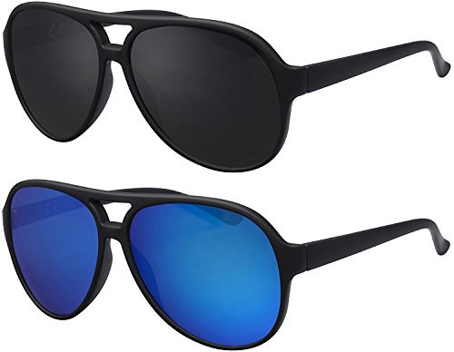 Sonnenbrille Herren Damen La Optica UV400 Retro Pilotenbrille Fliegerbrille - Set Gummiert Schwarz (1 x Grau, 1 x Blau verspiegelt) von La Optica B.L.M.