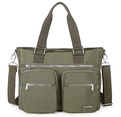 La Packmore Wasserabweisende Nylon Umhängetasche Handtasche Laptop Tasche Lehrer Krankenschwester Tote Aktentasche Klinische Tasche, Oliv/Blatt für mich (Leaf It to Me), 14-Inch von La Packmore