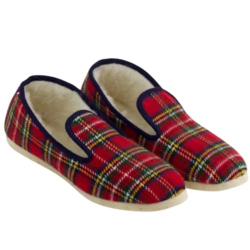 Charentaise du Berry – Größe 36/53 – Unisex-Hausschuh hergestellt in Frankreich – bequeme Innenausstattung, Futter aus 100 % natürlicher Wolle und warm im Winter – Hausschuhe für zu Hause – Rot Blau von La Pantoufle du Berry