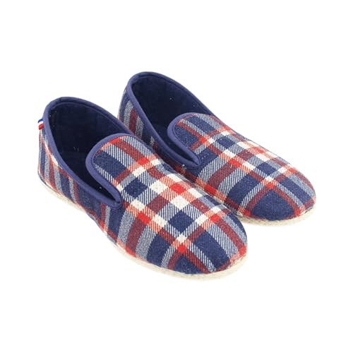 Sommerscharentaise, Unisex, hergestellt in Frankreich, Größe 36 bis 53 – Pantoffeln, bequem, leicht, Innen/Außen, rutschfeste Sohle, Filz, warme Hausschuhe – Baumwolle/Wolle, Pantoffeln, Blau/Rot/Weiß von La Pantoufle du Berry
