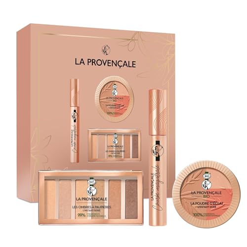 La Provençale Bio La Provencale – L'Instant Doré Make-up-Geschenkset – 3 Produkte – Glanzpuder, Instant Gold-Palette und Magistrale Curve Mascara – angereichert mit Bio-Olivenöl und Mineralpigmenten von La Provençale Bio