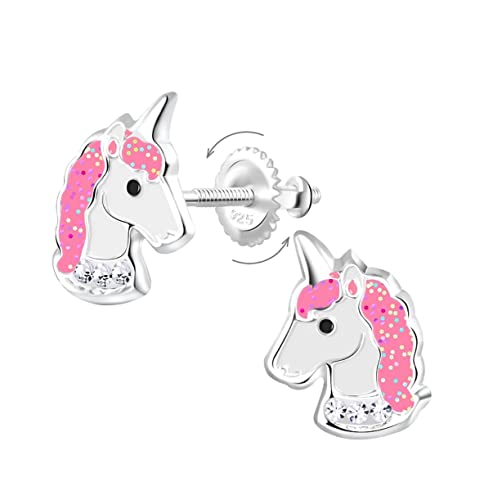 La Rosa Princesa Einhorn Kinder Ohrstecker Ohrringe Stecker Sterling Silber 925 Schraubverschluss Kristall von La Rosa Princesa