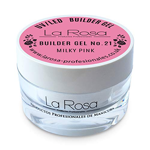 La Rosa - BUILDER - Rosa Aufbaugel für UV Lampen, Aufbaugel für UV Lampen – 30 ml, Aufbaugel für Nägel, UV/LED, flexibel und mitteldick, sehr gute Klebeeigenschaften (Milchig Rosa) von La Rosa Productos Profesionales