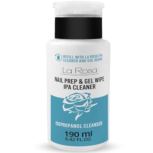 LaRosa Nagel Cleaner in Pumpflasche 190ml - Isopropanol IPA Nagelentfetter - Nagel Entfetter für Polish, Gele, Hybride und Pinsel - NAIL PREP & GEL WIPE - IPA CLEANER - Nail Cleaner Gelnägel von La Rosa Productos Profesionales