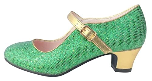 La Senorita Anna Frozen Schuhe Spanische Flamenco Schuhe - Grün Gold Glamour (Größe 37 - Innenmaß 23,5 cm, Grün) von La Senorita