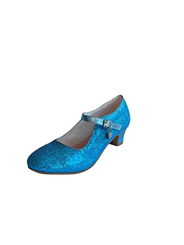 La Senorita ELSA Frozen Prinzessinnen Schuhe Blau mit kleines Herzchen Spanische Flamenco Schuhe (29) von La Senorita