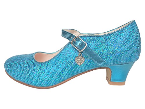 La Senorita ELSA Frozen Prinzessinnen Schuhe Blau mit kleines Herzchen Spanische Flamenco Schuhe (33) von La Senorita