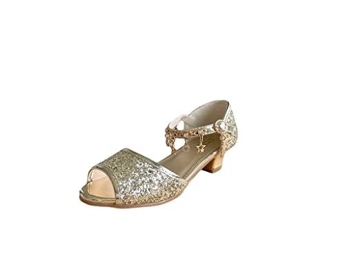 La Señorita Kinder Schuhe - Prinzessin Schuhe Mädchen - Brauts Schuhe - Kommunion Shuhe Gold halb offenen mit Reize Glitzer (Numeric_27) von La Senorita