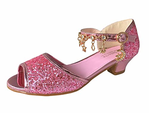 La Señorita Kinder Schuhe - Prinzessin Schuhe Mädchen - Brauts Schuhe - Kommunion Shuhe Rosa halb offenen mit Reize Glitzer (Numeric_29) von La Senorita