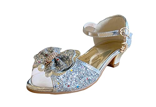 La Señorita Prinzessinnen Schuhe ELSA - Kinder Schuhe Mädchen - Brauts Schuhe - Silber - halb offene Schuhe - Spanishe Flamenco Shuhe (Numeric_35) von La Senorita