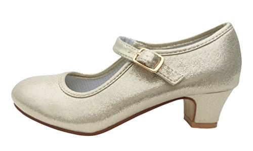 La Senorita Prinzessinnen Schuhe Gold Perlmutt matt glänzend für Mädchen - Brautjungfer Schuhe beim Hochzeit - Spanische Festliche Flamenco Tanz Schuhe für Kinder – ELSA Eisprinzessin von La Senorita