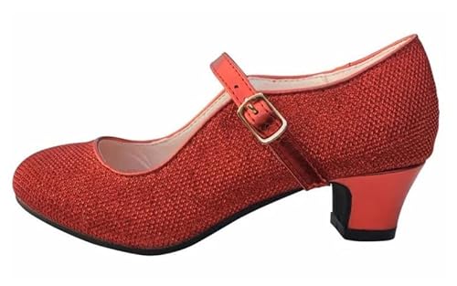 La Senorita - Prinzessinnen Schuhe – Rot Glitzer Glamour für Mädchen - Brautjungfer Schuhe beim Hochzeit - Spanische Festliche Flamenco Tanz Schuhe für Kinder – Riemchenpumps von La Senorita
