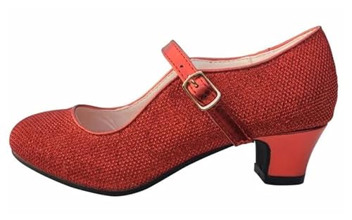 La Senorita - Prinzessinnen Schuhe – Rot Glitzer Glamour für Mädchen - Brautjungfer Schuhe beim Hochzeit - Spanische Festliche Flamenco Tanz Schuhe für Kinder – Riemchenpumps von La Senorita
