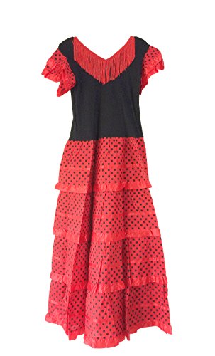 La Senorita Spanische Flamenco Kleid/Kostüm - für Mädchen/Kinder - Rot/Schwarz (Größe 34-36 - Länge 115 cm, Mehrfarbig) von La Senorita