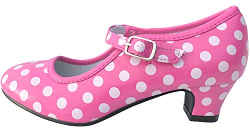 La Senorita Spanische Flamenco Schuhe - Rosa mit Weißen Punkten - für Mädchen - Prinzessinnen Schuhe - Festliche Spanische Flamenco Tanz Schuhe mit Absatz von La Senorita