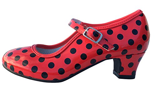 La Senorita Spanische Flamenco Tanz Schuhe - Rot Schwarz - Größe 24 bis 42 für Mädchen und Frauen von La Senorita