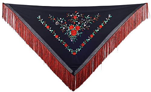 La Senorita Spanischer Manton Tuch Schal bestickt. Flamenco-Tücher für das Fair-, Sevillana- oder Flamenco-Kleid. [160 x 80 cm] fur Frauen (Türkis Weiß) von La Senorita