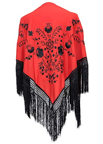 La Senorita Spanischer Manton Tuch Schal bestickt. Flamenco-Tücher für das Fair-, Sevillana- oder Flamenco-Kleid. [160 x 80 cm] Ideale Größe für alle Altersgruppen [Mädchen & Frauen] von La Senorita