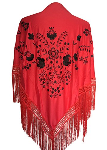La Senorita Spanischer Manton Tuch Schal bestickt. Flamenco-Tücher für das Fair-, Sevillana- oder Flamenco-Kleid. [160 x 80 cm] Ideale Größe für alle Altersgruppen [Mädchen & Frauen] von La Senorita