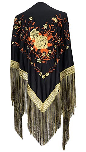 La Senorita Spanischer Manton Tuch Schal bestickt. Flamenco-Tücher für das Fair-, Sevillana- oder Flamenco-Kleid. [190 x 90 cm] Ideale Größe für Damen von La Senorita
