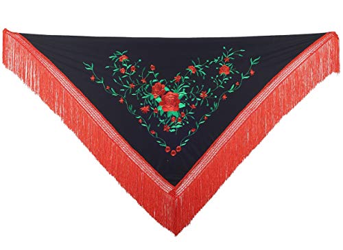 La Senorita Spanischer Manton Tuch Schal bestickt. Flamenco-Tücher für das Fair-, Sevillana- oder Flamenco-Kleid. [190 x 90 cm] Ideale Größe für Damen von La Senorita