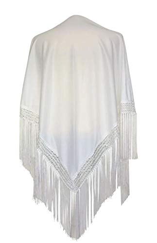 La Senorita Spanischer Manton Tuch Schal weiß einfarbig Größe: Large 190 * 90 cm für Damen von La Senorita