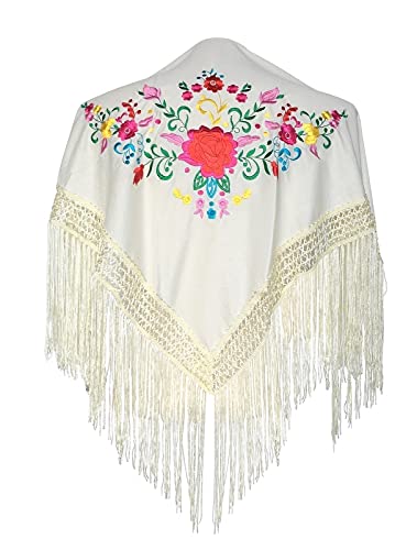 La Señorita Spanischer Manton - Tuch - Umschlagtuch - weiß mit Blumen - Größe S von La Senorita