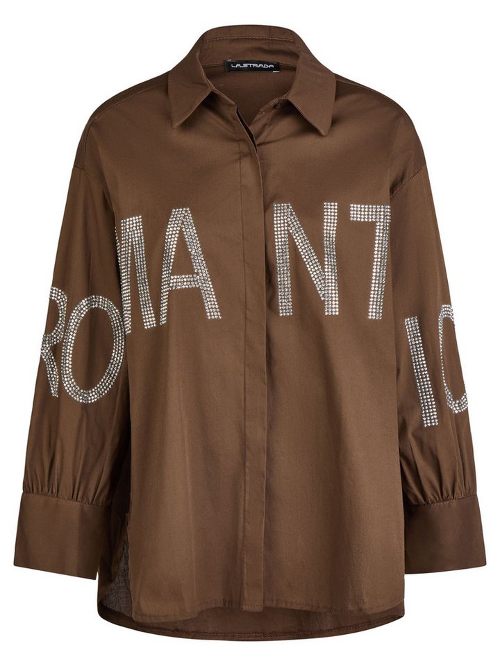 La Strada Langarmbluse Strassschriftzug auf Vorderseite und Ärmeln von La Strada